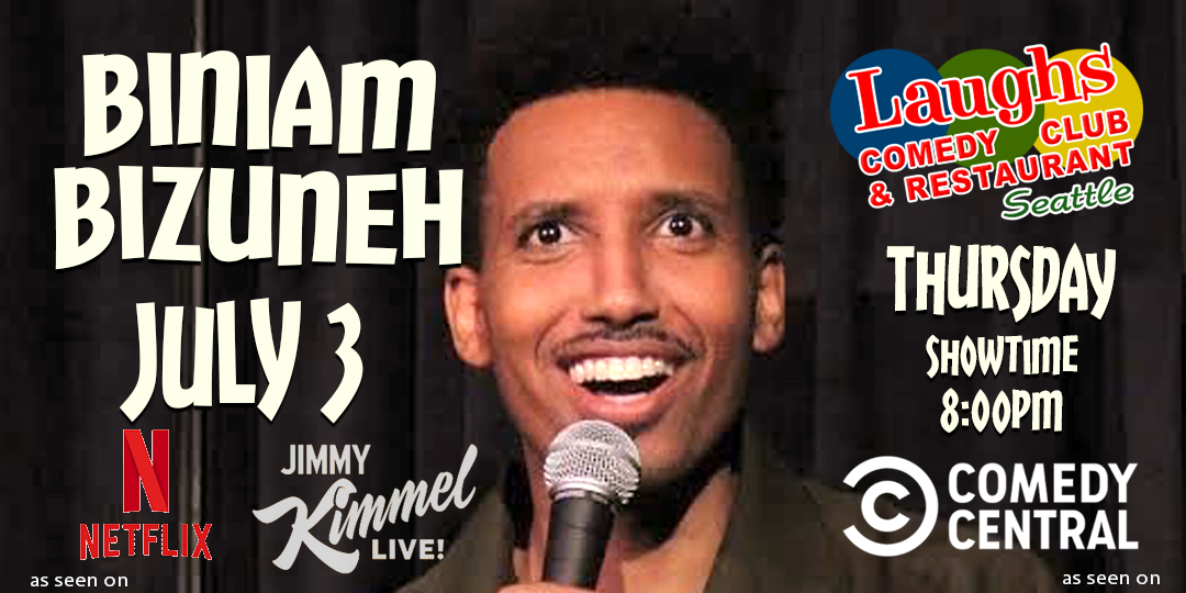 Comedian Biniam Bizuneh at Laughs Comedy Club in Seattle