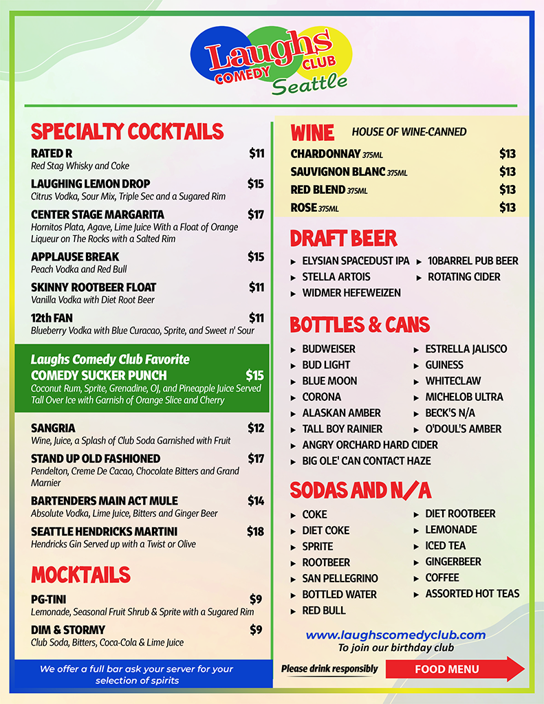 Laughs Comedy Club Menu Page 1