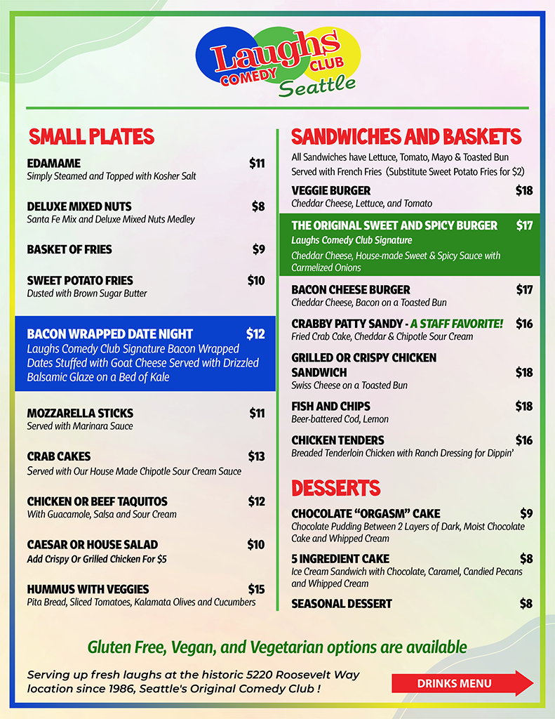 Laughs Comedy Club Menu Page 2