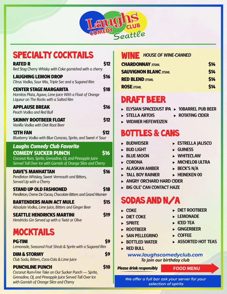 Laughs Comedy Club Food and Drink Menu 1